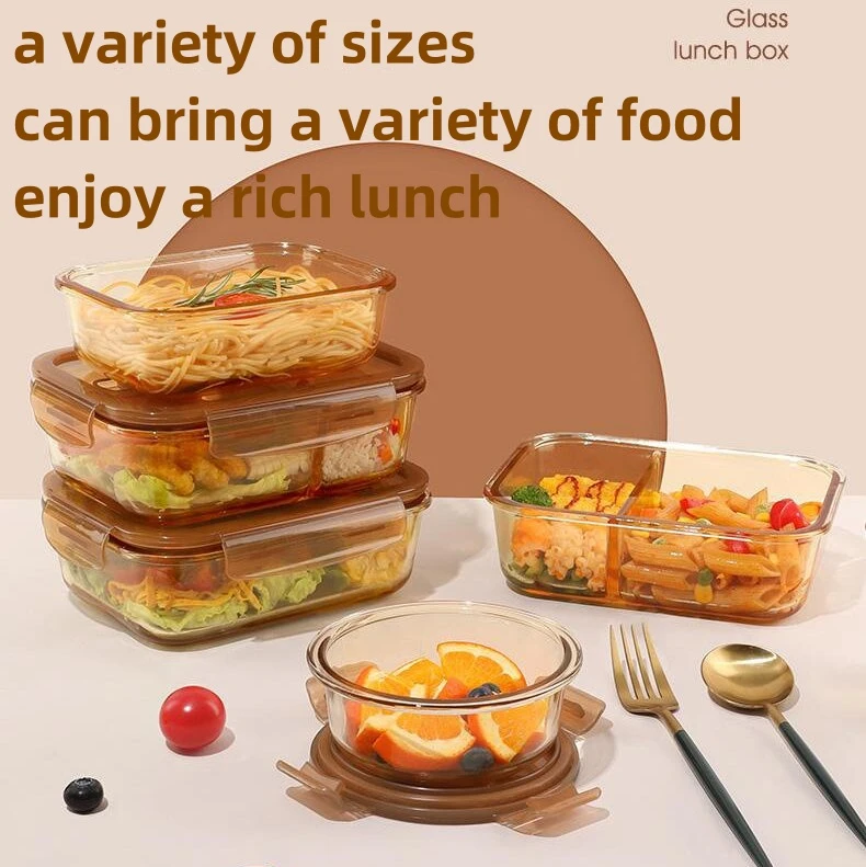 productcate-1-1 XL-1500ML-Rectangular Amber Food Container Glass with Lid and Valvewith Valve